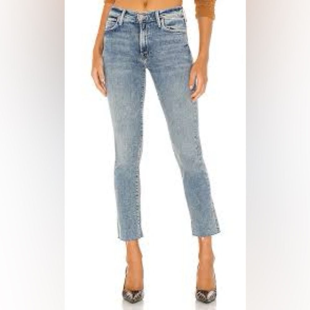 MOTHER The Rascal Ankle Fray Jeans in Bonfire Lighting Hi Rise Size 30 x 28”